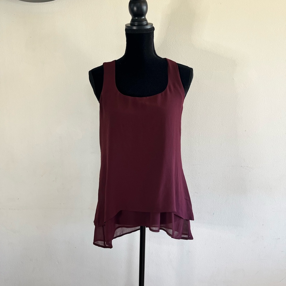 White House Black Market Burgundy Asymmetrical Tiered Tank Top